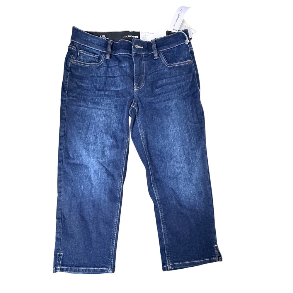 Liz Claiborne Women's Size 4 Sara‎ Cropped Jeans Dark Wash Flexi Fit Waistband